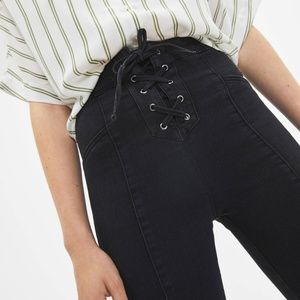 High Rise Skinny Jeans with Lace Up Front